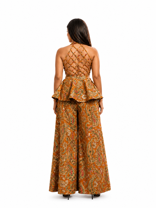 Paisley Print Peplum With Wide Leg Pants