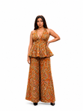 Paisley Print Peplum With Wide Leg Pants