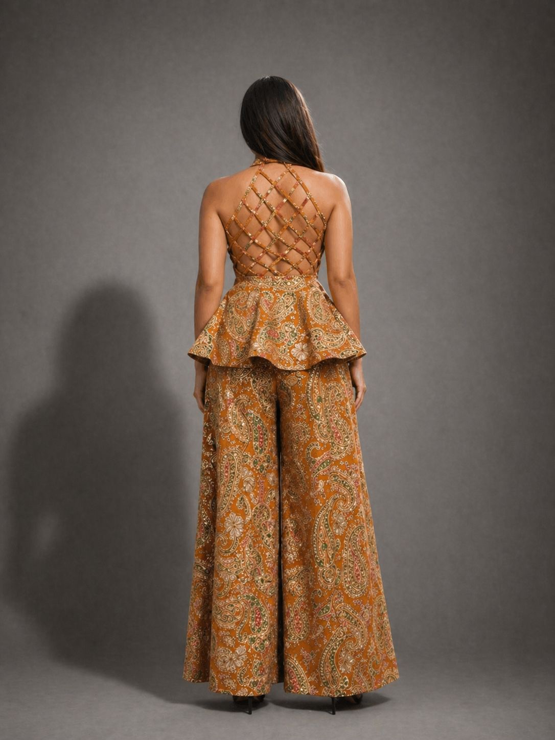 Paisley Print Peplum With Wide Leg Pants